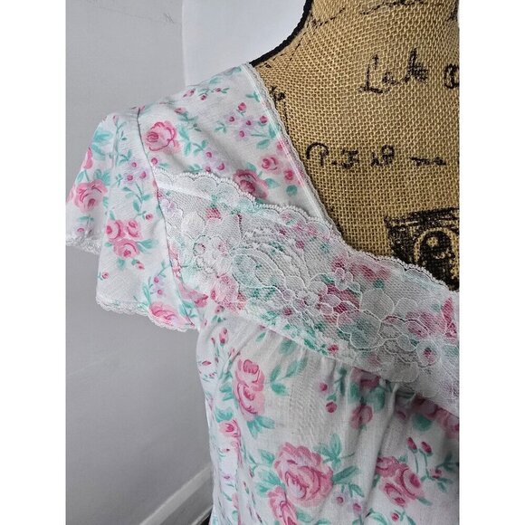 Vintage Dainty Pink Floral Bloomcore Botanical Night Gown House Dress - Picture 2 of 11